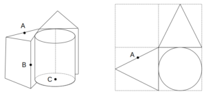 三角柱と円柱の配置