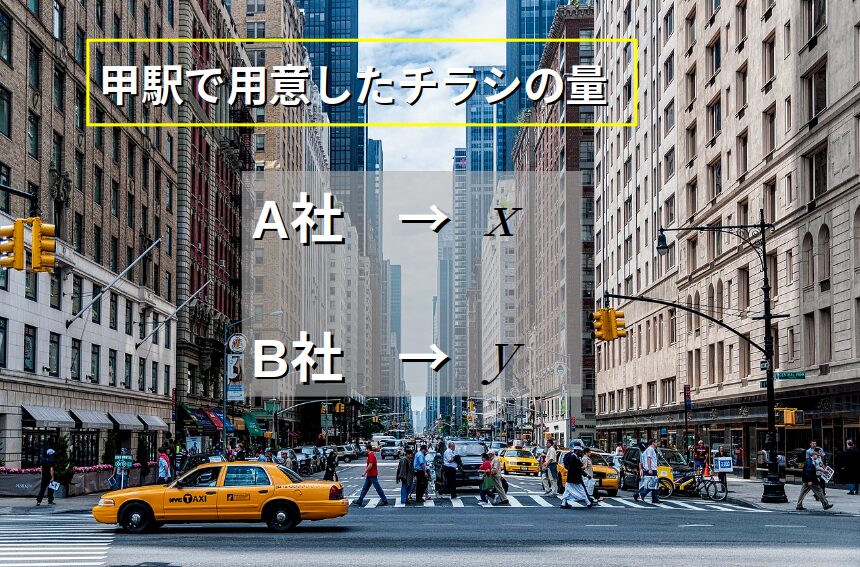 解き方要約：甲駅で用意した量を文字でおく