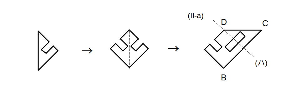 右半分は（ハ）に関して線対称