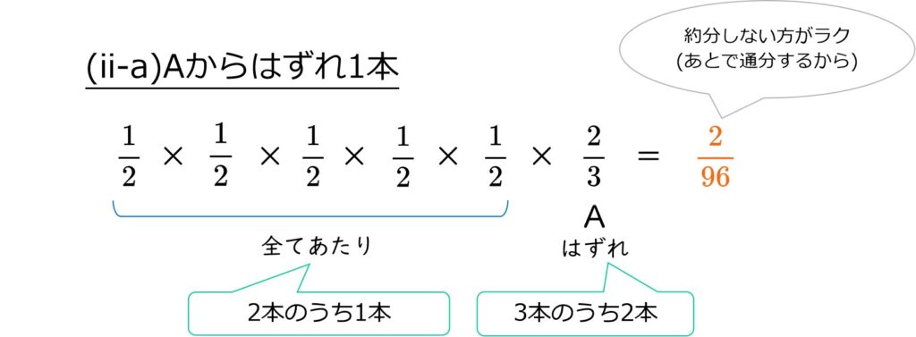 はずれ1本がAである確率