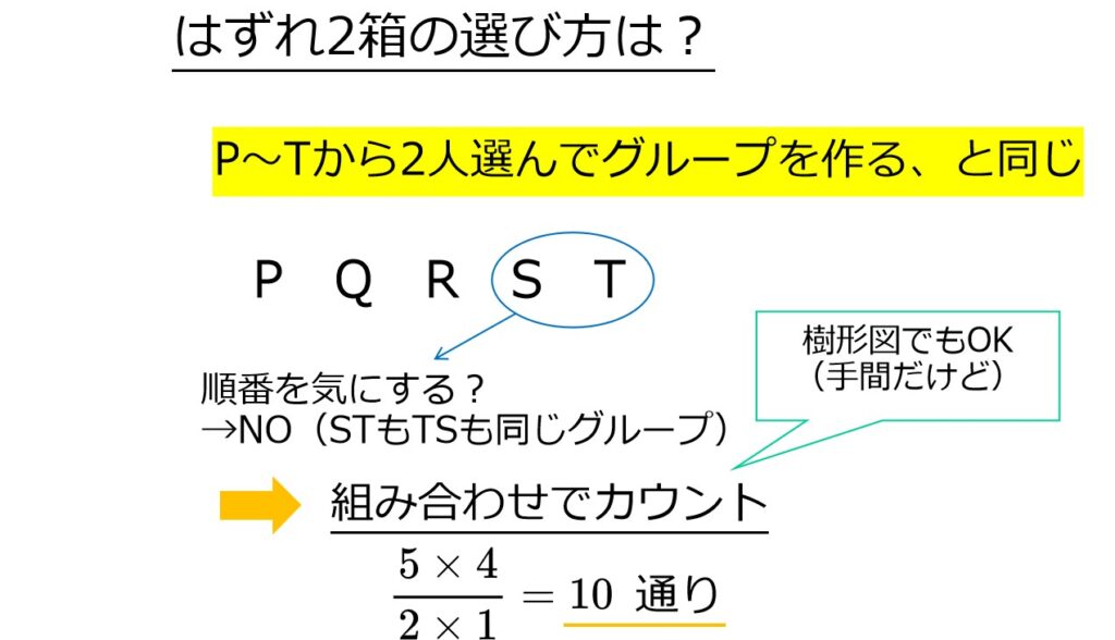 P~Tから2つ選ぶ組み合わせ